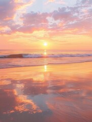 Poster - A breathtaking sunset over the ocean with warm orange and pink skies reflecting beautifully on the water. Generative AI