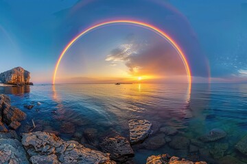 Wall Mural - At sunset, the rainbow in the sea