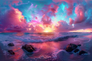 Wall Mural - At sunset, the rainbow in the sea