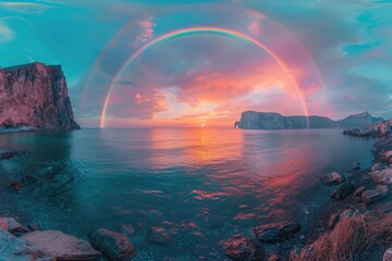 Wall Mural - At sunset, the rainbow in the sea