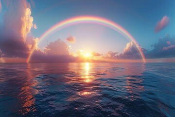at sunset, the rainbow in the sea