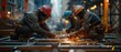 © Starkreal - Skilled Construction Workers Welding Metal Structures at Urban Development Site