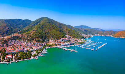 Wall Mural - Fethiye city and port aerial panoramic view in Turkey