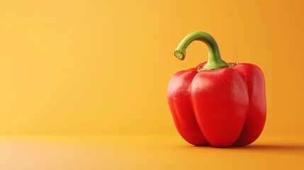 Wall Mural - A single red bell pepper on a yellow background.