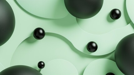 Poster - A minimalist 3D illustration with light green and black elements, ideal for contemporary wallpapers.