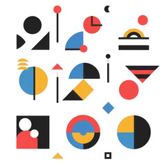 Poster - Set of minimalist geometric shapes in bold colors on a white background for trendy designs