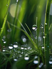 Wall Mural - green grass with water droplets on it