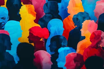 Poster - Colorful abstract background with people. Bright paint splash, creative beauty. Neon light and