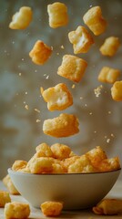 Wall Mural - Levitating fried cheese curds cut pieces. snack ads concept