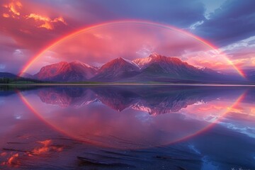 Wall Mural - Rainbow reflection on the lake surface