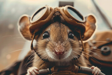 Wall Mural - created with generative ai picture of a small hamster flying on plane