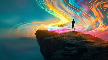 Poster - Light abstract in fantasy space. Glowing universe concept in background. Magic art in surreal
