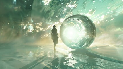 Poster - Fantasy space light in science concept. Man in futuristic abstract cosmos night. Dark star