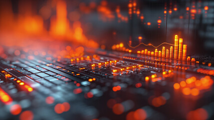 Poster - Digital red background with black data lines for a technology concept