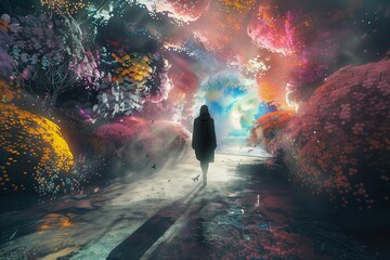 Poster - Universe space light in art dream. Concept cosmos galaxy with woman. Beautiful abstract nebula