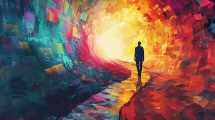 Poster - Person light in concept man. Imagination art painting artwork. Sky silhouette artistic dark standing