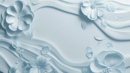 Fototapete - A minimalist design featuring geometric floral patterns in light blue tones, perfect for modern design and architectural studios. Generative AI