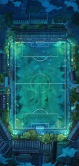 Poster - Top View Soccer Field Cartoon