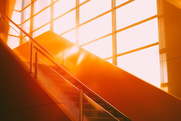 Sticker - Minimalist Orange Staircase with Sunlight Through Large Windows