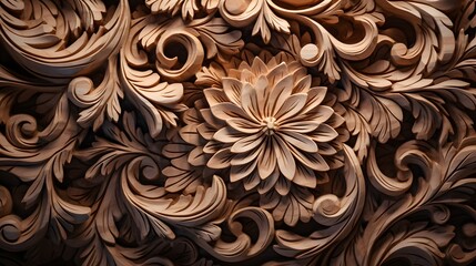 Top view extreme close-up, DIY project, wood carving, detailed patterns, fine wood shavings