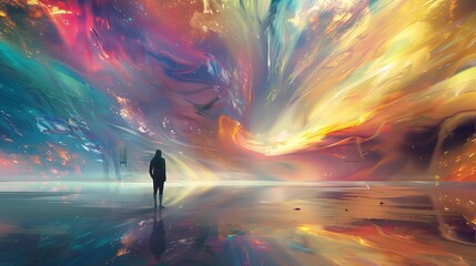 Poster - Sky man light imagination surreal fantasy concept cloud space abstract silhouette person landscape