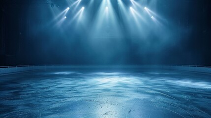 dark blue background ice rink illuminated by spotlights. Generative ai