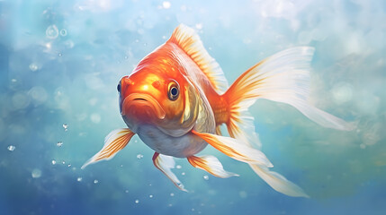 Wall Mural - Goldfish Under at sea Watercolor