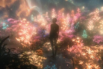 Poster - Light concept person man fantasy abstract background art dream spiritual way space design painting
