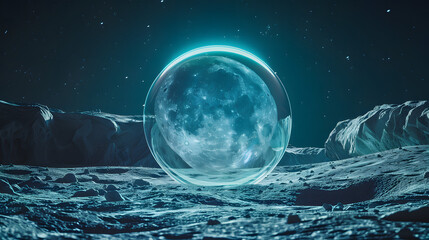Wall Mural - space station on moon against blue planet earth