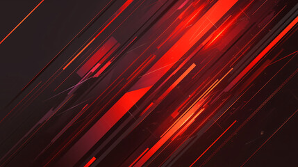 Poster - Abstract design with diagonal lines and geometric shapes in red, black, and orange on a dark background