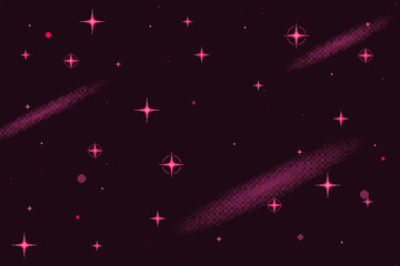 Poster - Night Clear Starry Sky in Pink Halftone Color, Pixel Art Style Background