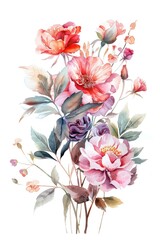 Wall Mural - Elegant Watercolor Floral Arrangement in Soft Hues