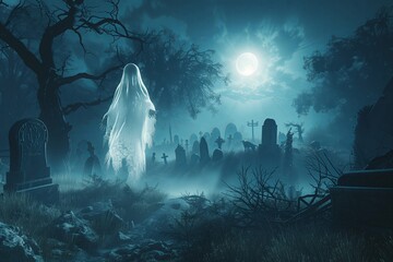 Spooky and eerie Halloween scenes featuring dark graveyards, haunted forests, and creepy elements,