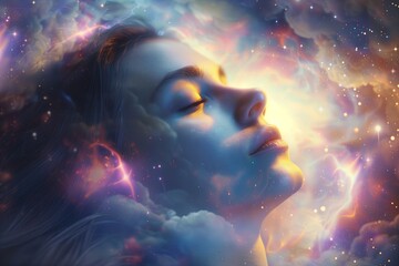 Poster - Abstract and surreal portraits of women with elements of fantasy and space, exploring themes of