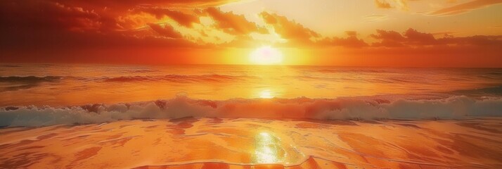 Aufkleber - A stunning sunset paints the sky with warm orange and pink hues, reflecting beautifully on the calm ocean waves. Generative AI