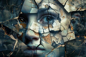 Poster - A high resolution graph of a fragmented human face, symbolizing Dissociative Disorder, with each
