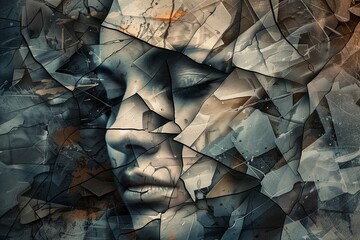 Poster - A high resolution graph of a fragmented human face, symbolizing Dissociative Disorder, with each