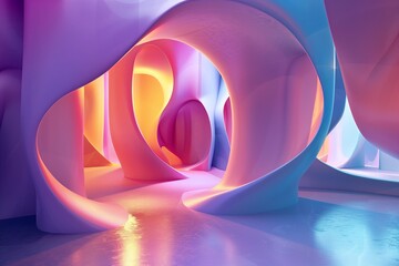 Poster - style abstract psychology mental concept with bold, vibrant colors, and fluid shapes, glowing