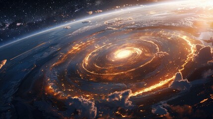 Wall Mural - dramatic storm system in a vast cosmic expanse cinematic 3d of intricate planetary geology