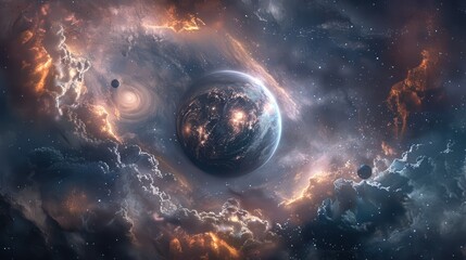 sweeping vistas of planets and cosmic phenomena in dramatic cinematic digital art compositions