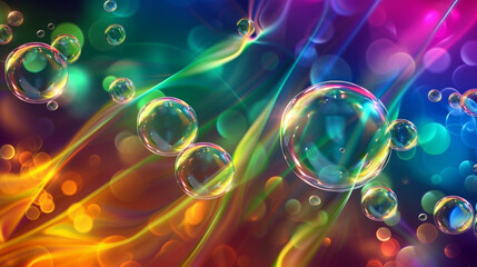 Laptop wallpaper background with flying bubbles on a colorful background