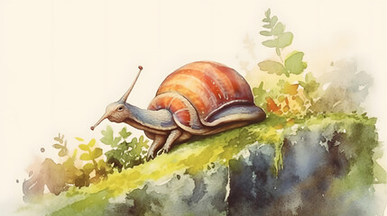 Slug in a nature Watercolor