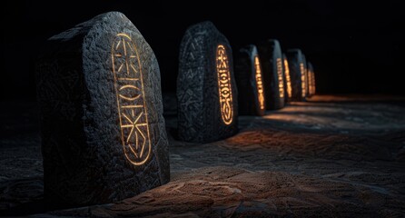 ancient nordic runes carved on stone tablets