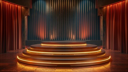 Poster - Product podium. Realistic empty black and golden pedestal mockup for cosmetics advertising. Minimal beauty scene. Cylindrical stage shape and ar deco style