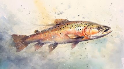 Trout at sea Watercolor