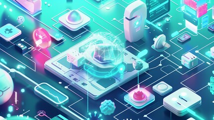 Poster - A style illustration of a modern medical AI concept. Featuring abstract shapes and structures