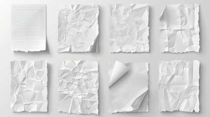 Poster - Modern illustration of crumpled white and lined paper sheets. Mockup of white paper sheets with wrinkles.