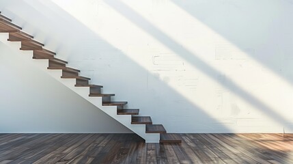 Wall Mural - contemporary wooden staircase in a bright minimalist interior. simple lines and shadows create a mod