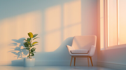 Empty chair in a warmly lit room, waiting for the next session, casting soft shadows.