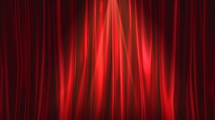 Poster - A blue theater curtain is closed with a circle spotlight on stage, and the background is a realistic modern backdrop of a fabric waved drapery on a modern background. Backdrop velvet tissue with a